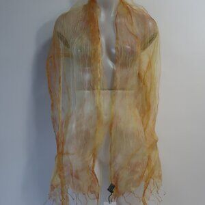 NWT Womens Fleurs Oversized Orange Fringed Silk Scarf